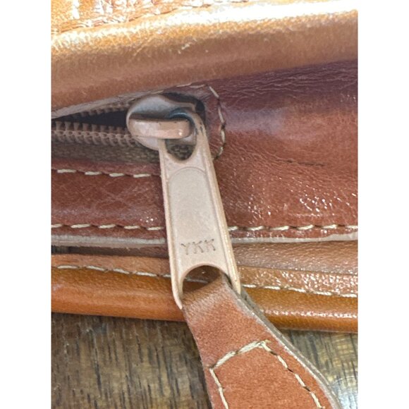 Brighton Tan Leather Shoulder Bag With Croc-Embossed Accent & Silver Hardware - Picture 7 of 12